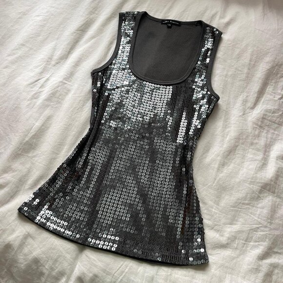 Y2K Grey Sequin Tank Top - Picture 1 of 6